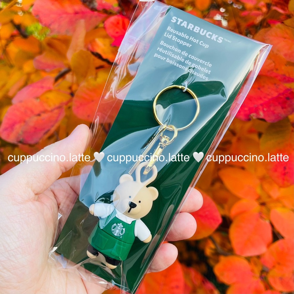 ❤️2 NWT💚Starbucks Bearista Bear Resuable Hot Cup Lid Stopper Charm Keychains - Picture 6 of 8